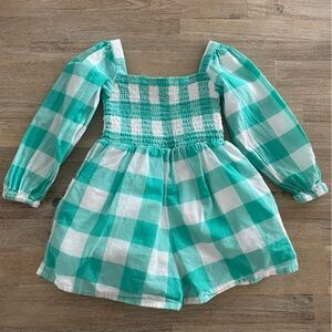 Janie and Jack Aqua and White Gingham Romper